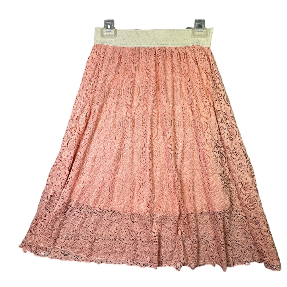 LuLaRoe Lola Pink Lace‎ Midi Skirt Romantic Balletcore Small Peach Fairycore
